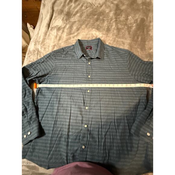 Untuckit Size XXXL Men Button Up Shirt Blue Thin Striped Causal Long Sleeve - Picture 4 of 5